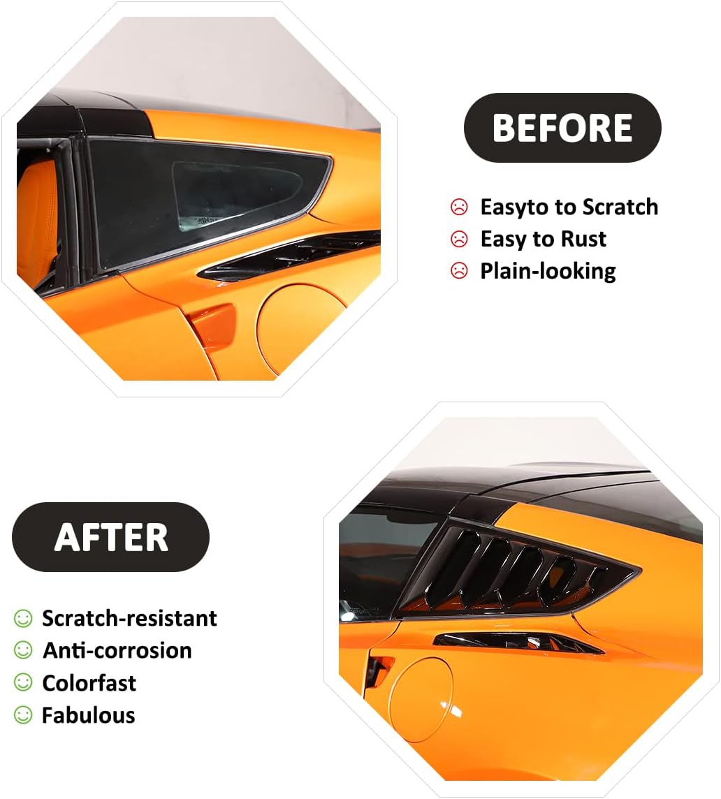 Persianas triangulares para ventana lateral trasera de automóvil compatibles con Chevrolet Corvette C7 2014-2019 (negro brillante)