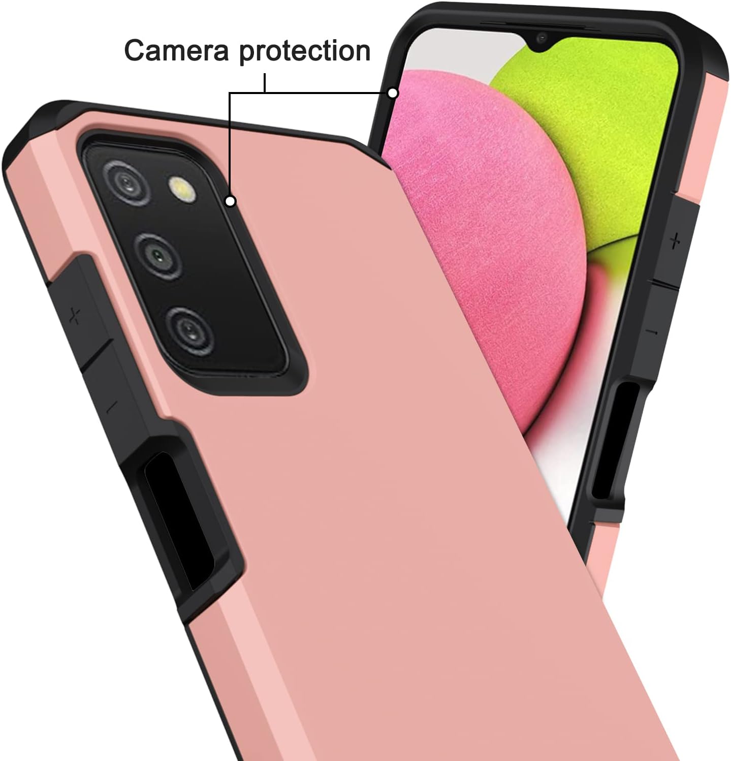 Funda para Samsung Galaxy A03S con protector de pantalla de vidrio templado 9H, híbrida duradera a prueba de golpes, funda protectora de cuerpo