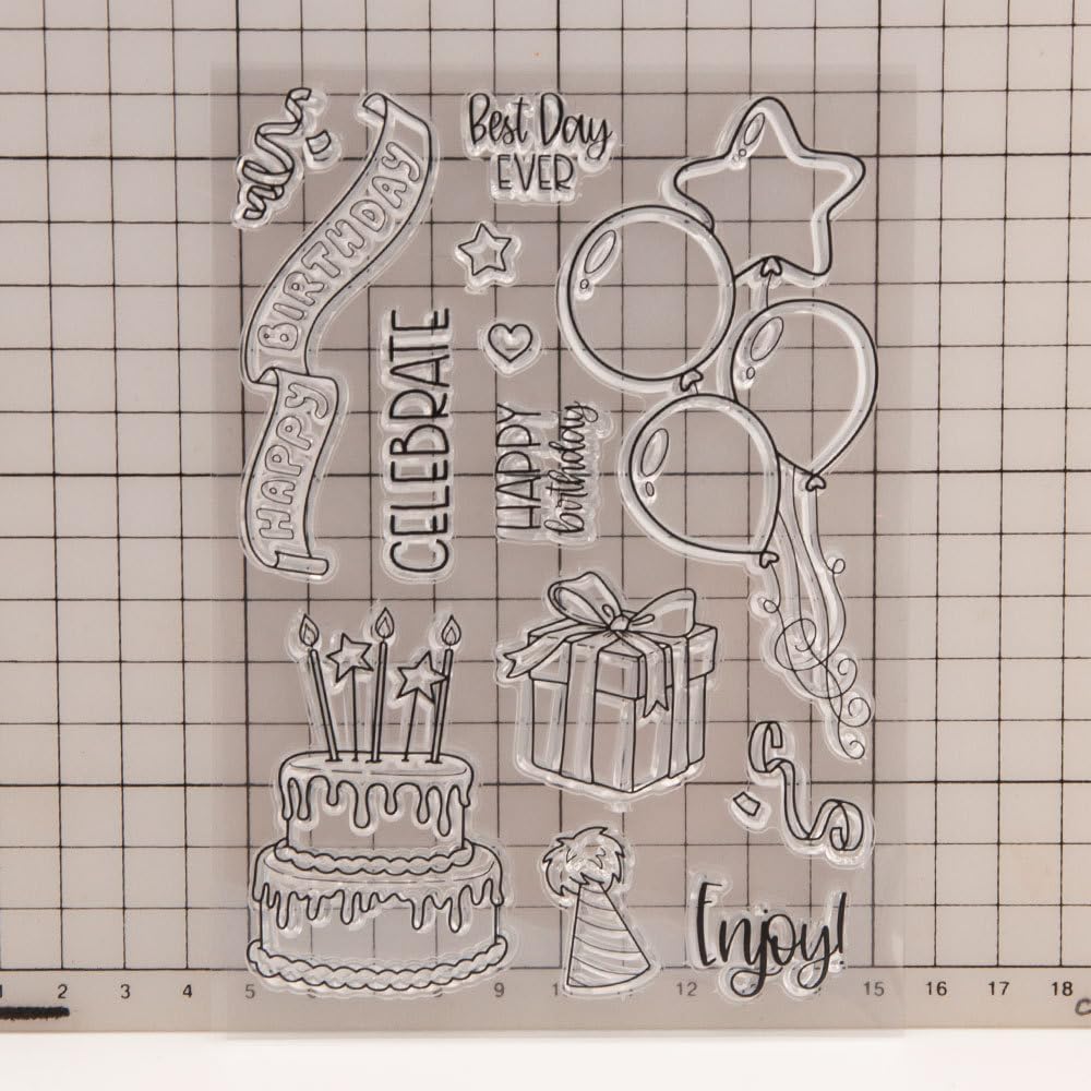 Arbuya Sellos transparentes para pastel de cumpleaños para hacer tarjetas de cumpleaños o diario, caja de regalo de cumpleaños, pancarta de globos,
