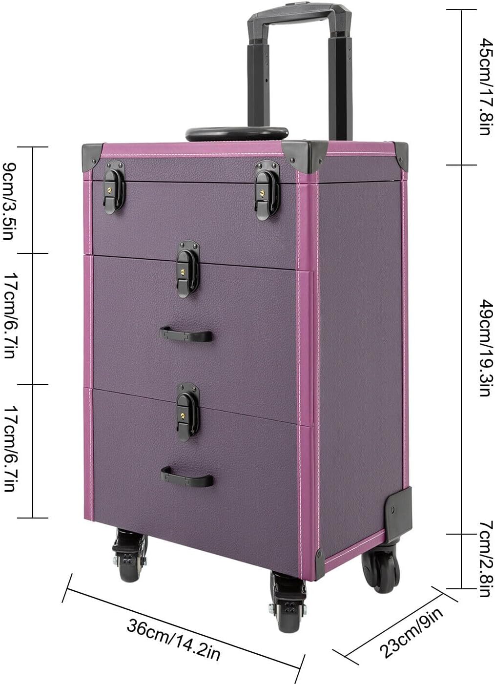 LIYUANJUN Estuche de maquillaje rodante, carrito de salón de belleza con ruedas Carrito de almacenamiento de doble bloqueo con bolsa de tijera,