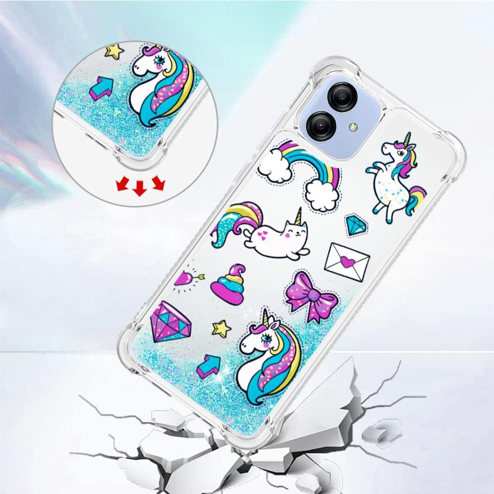 Samsung A04E – Carcasa de TPU suave y transparente con diseño de dibujos animados creativos de arenas movedizas con cubierta líquida brillante que