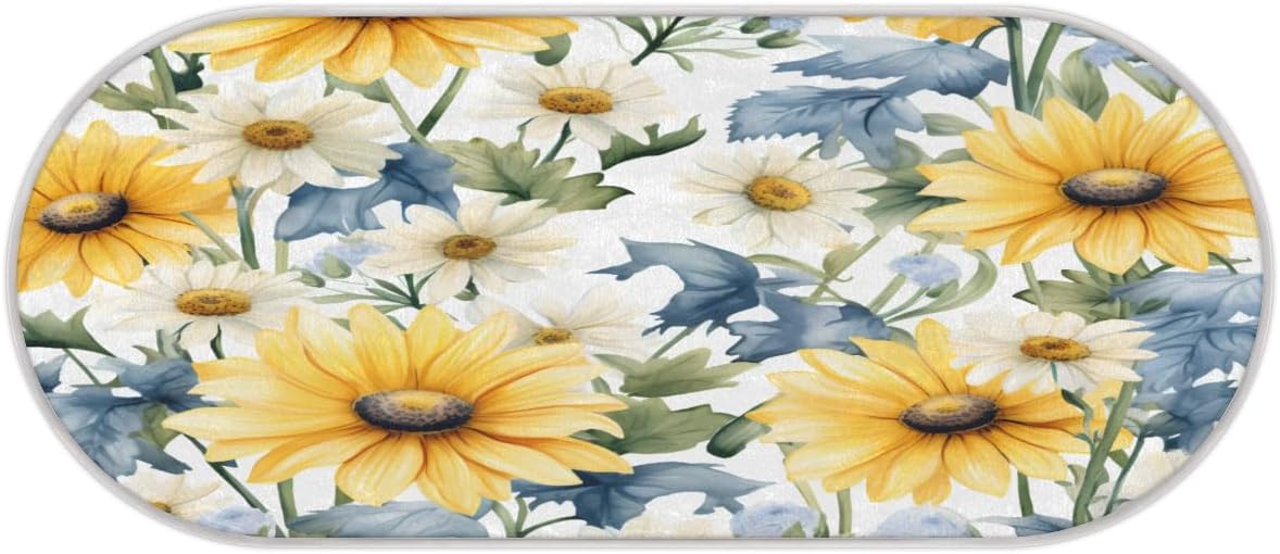 cfpolar Alfombras de baño antideslizantes de girasoles blancos con margaritas blancas, tapete de baño de microfibra absorbente, lavable a máquina,