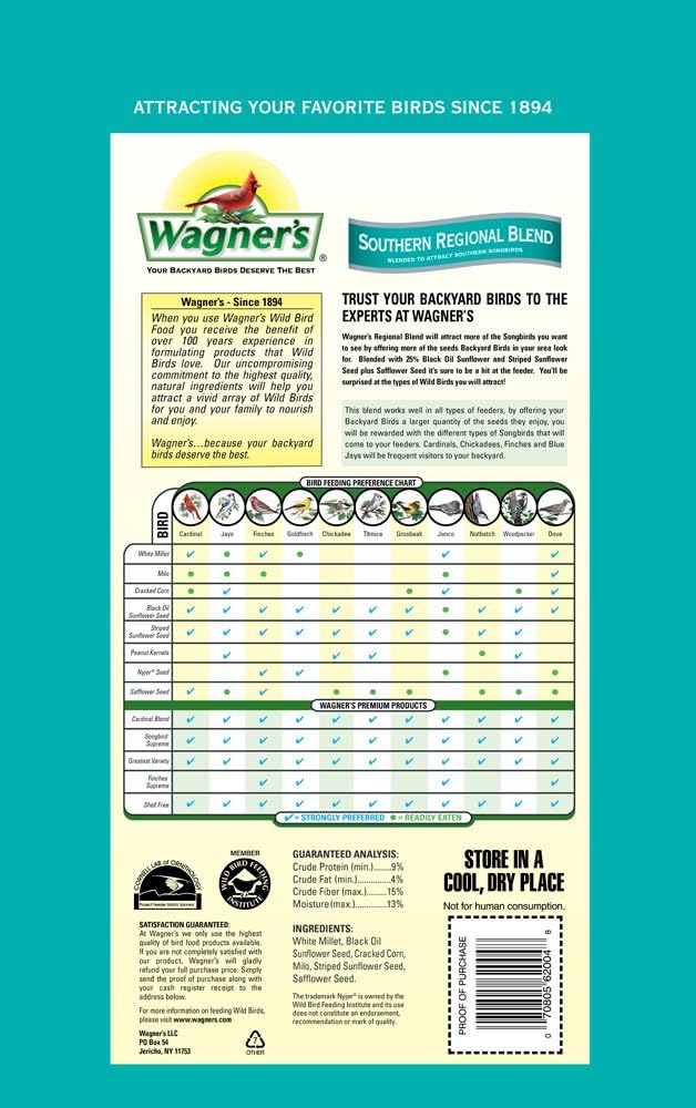 Wagner’s Southern Regional – Paquete de alimentos para pájaros (20 libras) + alimento gourmet para pájaros silvestres con frutos secos y frutas (5