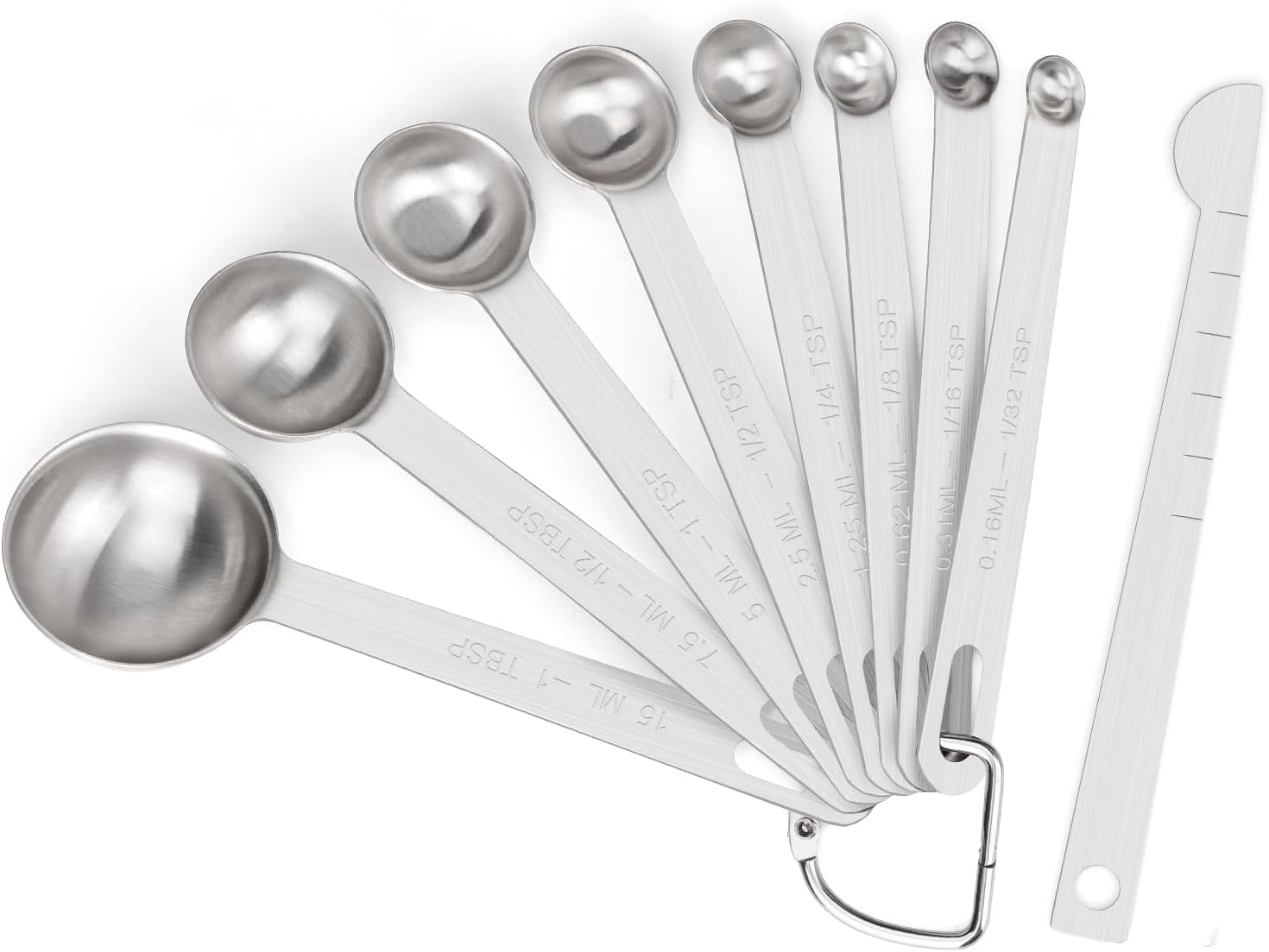 Juego de 9 cucharas medidoras de acero inoxidable, cucharadas pequeñas, cucharaditas, juego de 8 con nivelador adicional para líquidos y secos, cabe