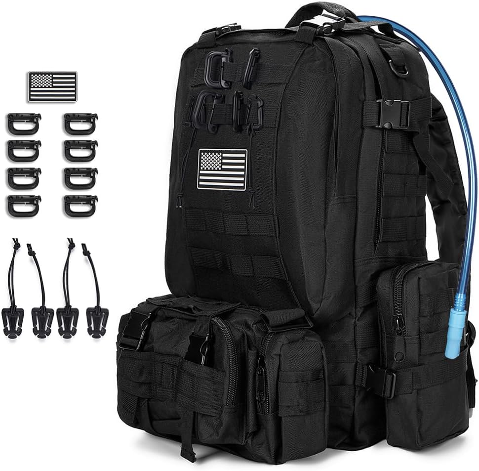 Mochila táctica militar para hombres, mochila militar negra para hombres y mujeres, Negro-2, Negro