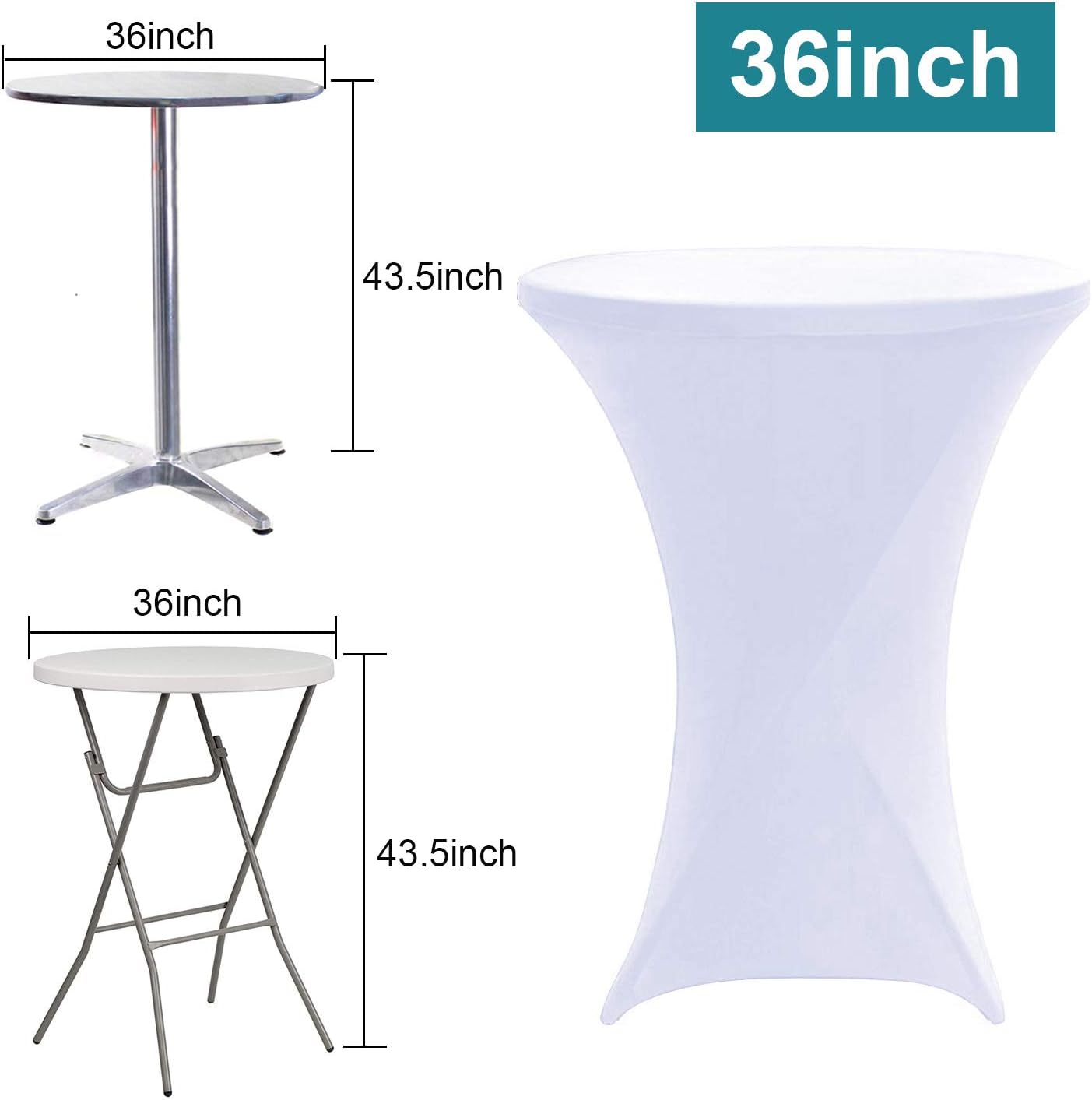 Reliancer Mantel redondo para mesas de cóctel plegables de elastano ajustado a la mesa de 4 vías para fiestas al aire libre, exhibición, DJ,