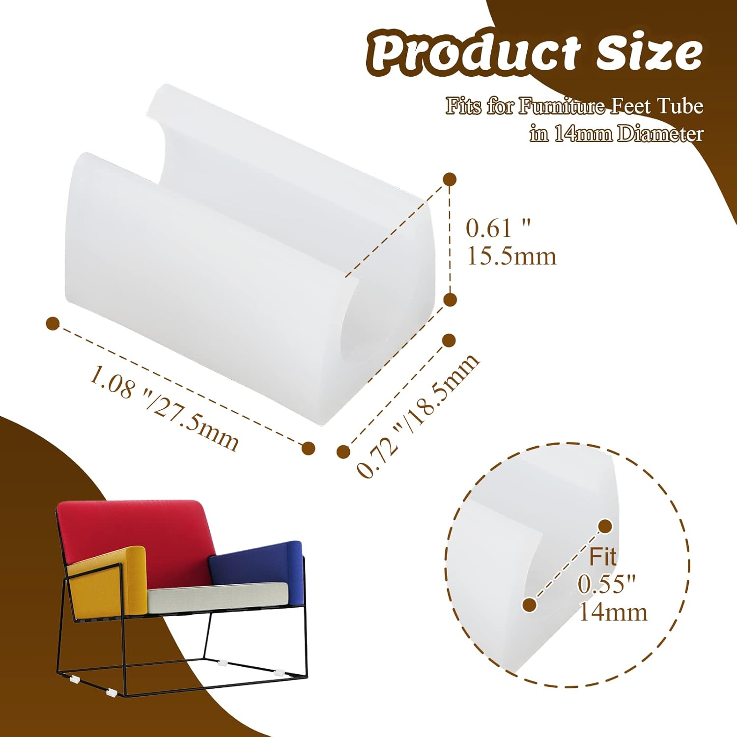 Suiwotin 24 fundas rectangulares de 0.551 pulgadas para patas de silla, protectores antideslizantes para rieles de silla, protectores de pies de