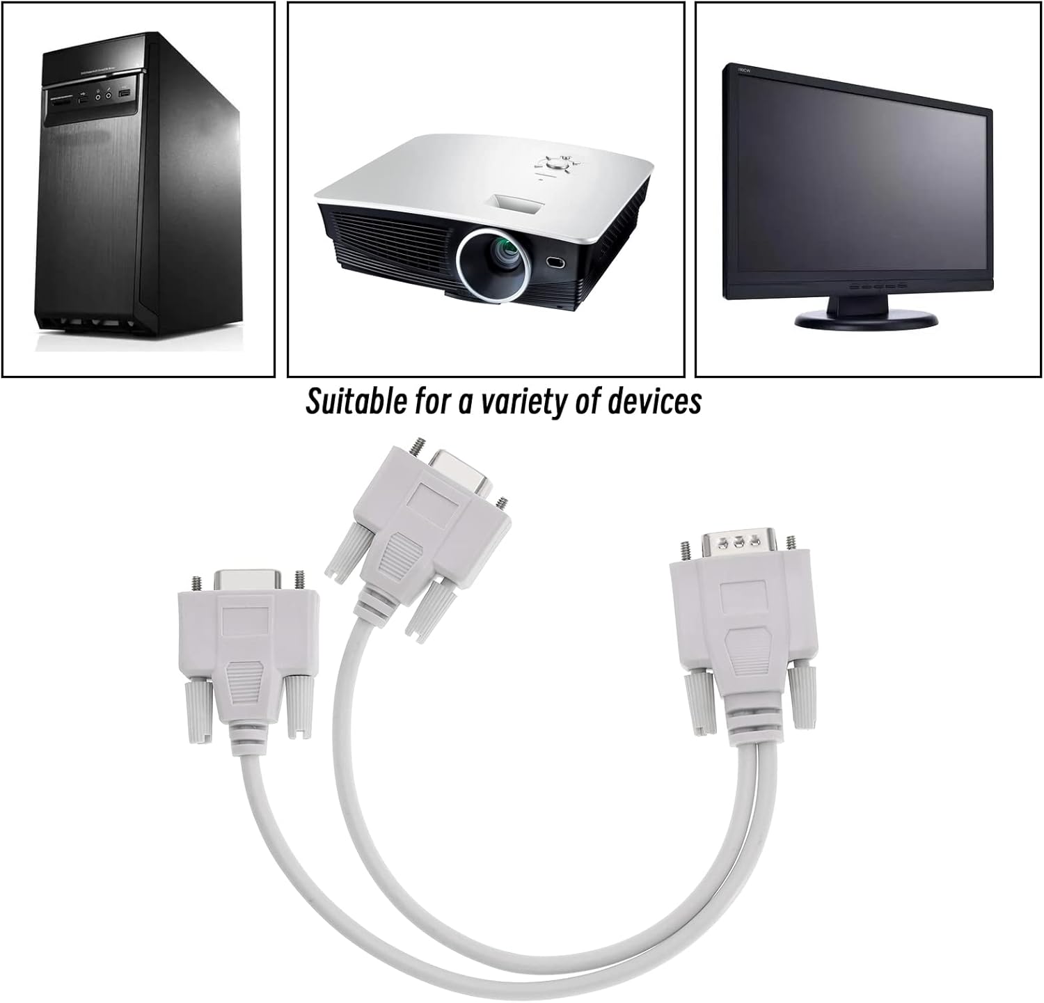 eMagTech Cable divisor VGA 1 macho a 2 hembra  Cable divisor VGA Y  Soporta resolución de 800 x 600 a 1080p  Conecta PC, laptop, proyector, LCD, TV,