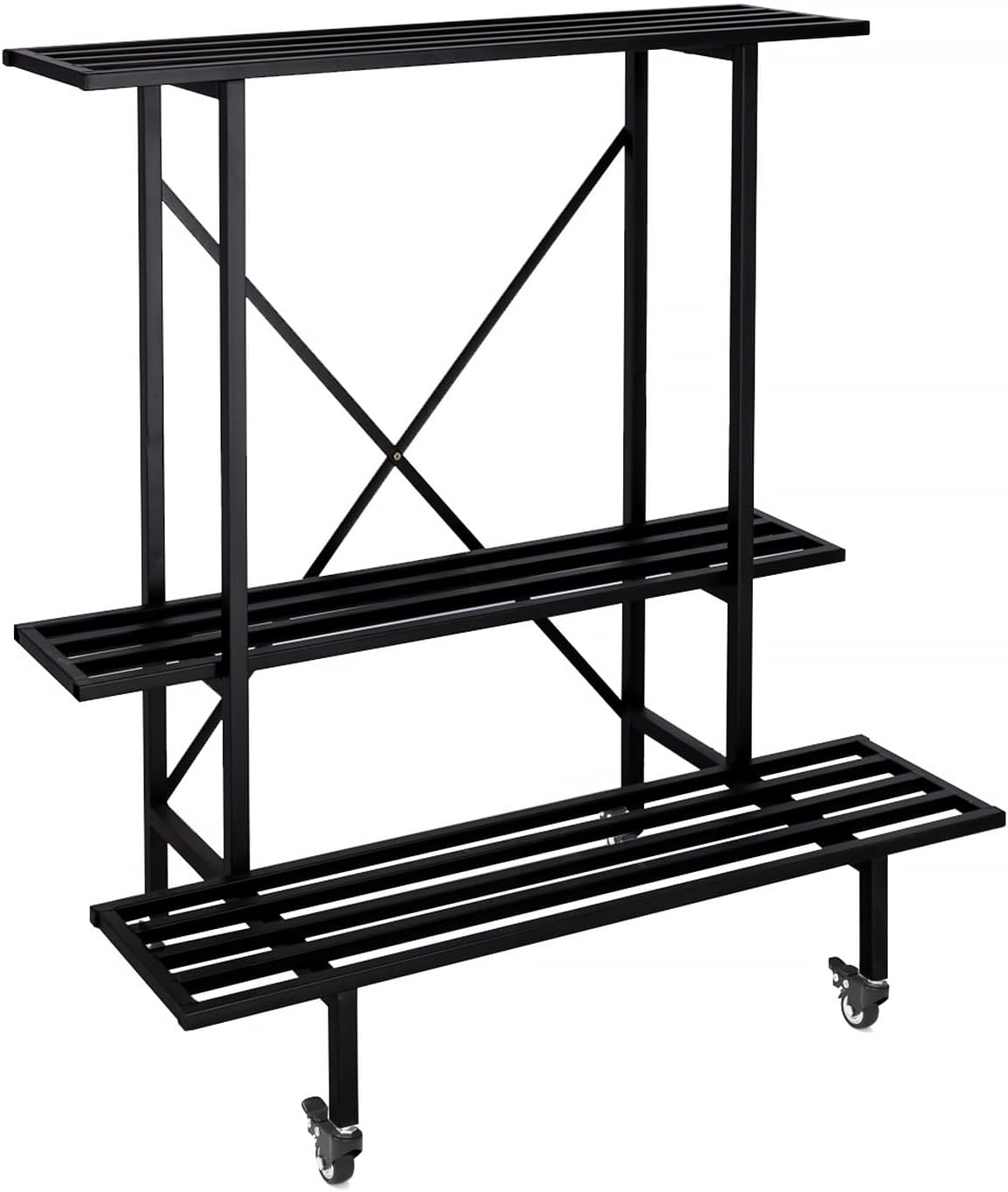 Zhongma Soporte para plantas de 3 niveles con ruedas, soporte de metal Heary Duty, 35.43 pulgadas de largo x 17.5 pulgadas de ancho x 38.6 pulgadas