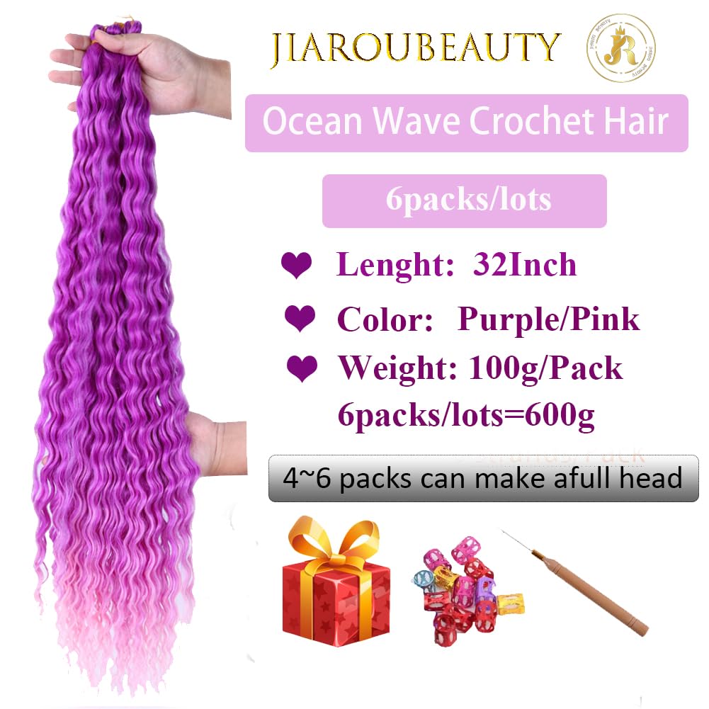 JIAROUBEAUTY – Cabello ondulado con ganchillo de 32 pulgadas, cabello rizado trenzado de 32 pulgadas, 6 paquetes, extensiones de cabello largo