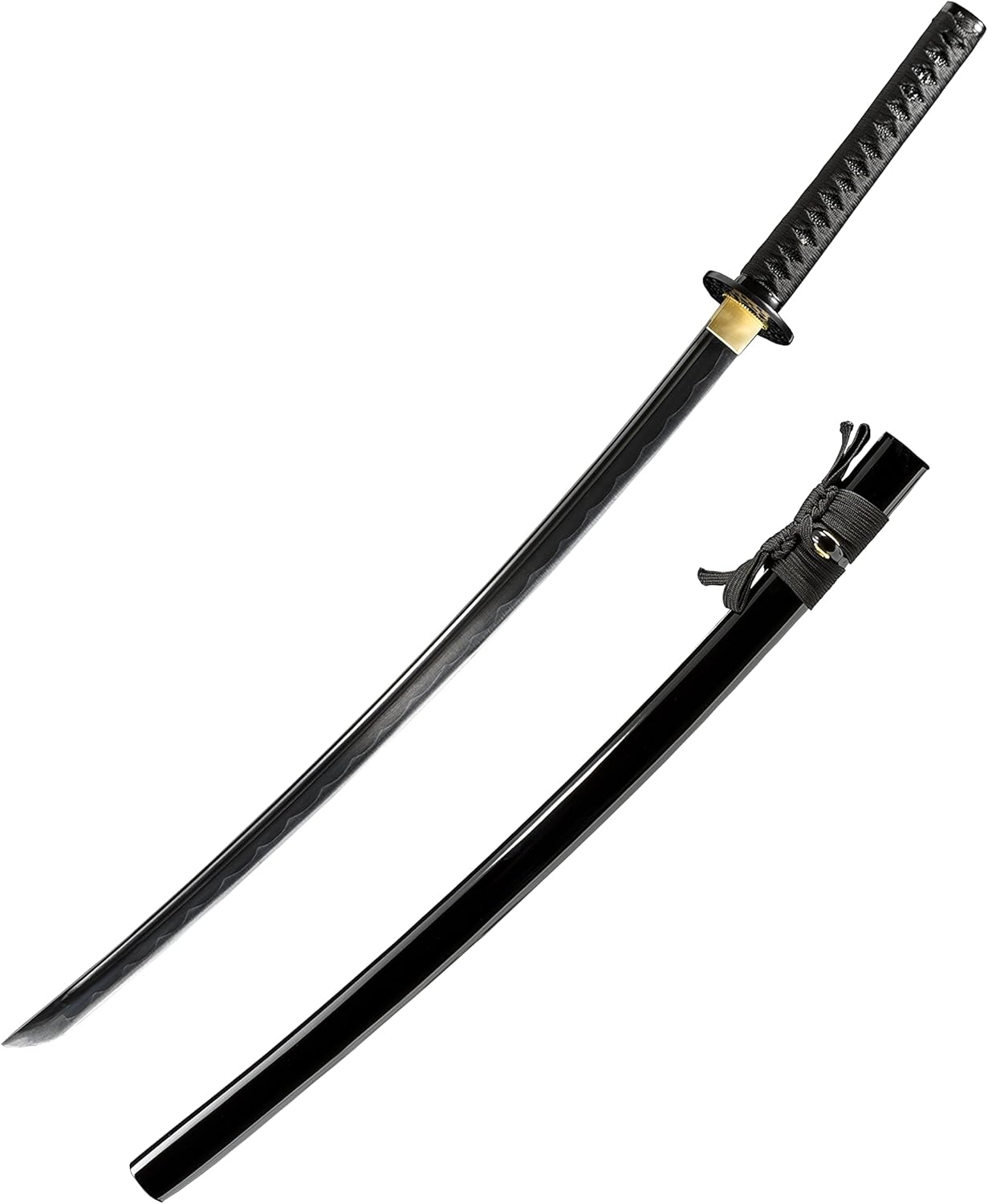 JIHPEN sword, Katana negra, espada samurai de espiga completa, afilada, hoja de acero de resorte con vaina negra, variedad de estilos de 41 pulgadas