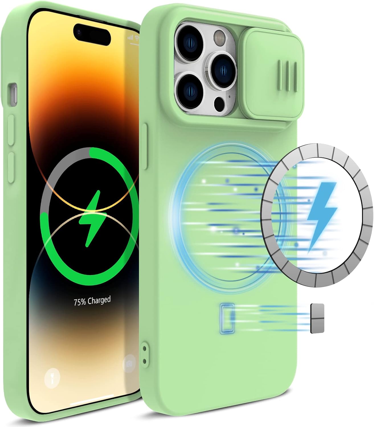 CloudValley Funda magnética para iPhone 14 Pro Max de 6.7 pulgadas, funda de silicona líquida con funda deslizante para cámara, compatible con