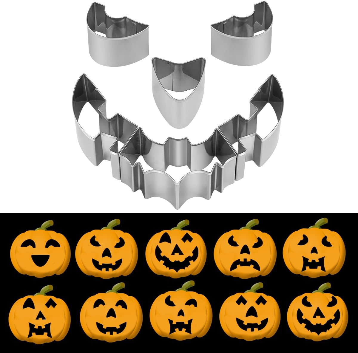 Kit de tallado de calabaza, paquete de 13 plantillas de metal con martillo, herramientas de cuchillo de calabaza de acero inoxidable de alta calidad