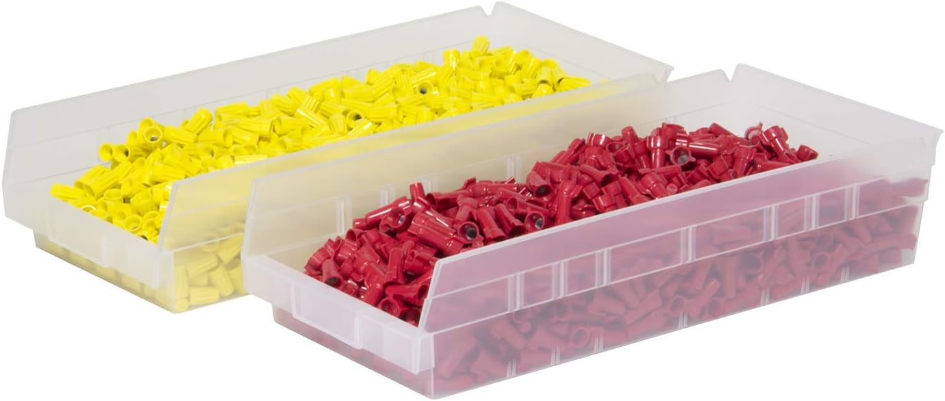 Akro-Mils 30158 – Caja de plástico para estantes anidados, (18 x 8 x 4 pulgadas), transparente, (paquete de 12)