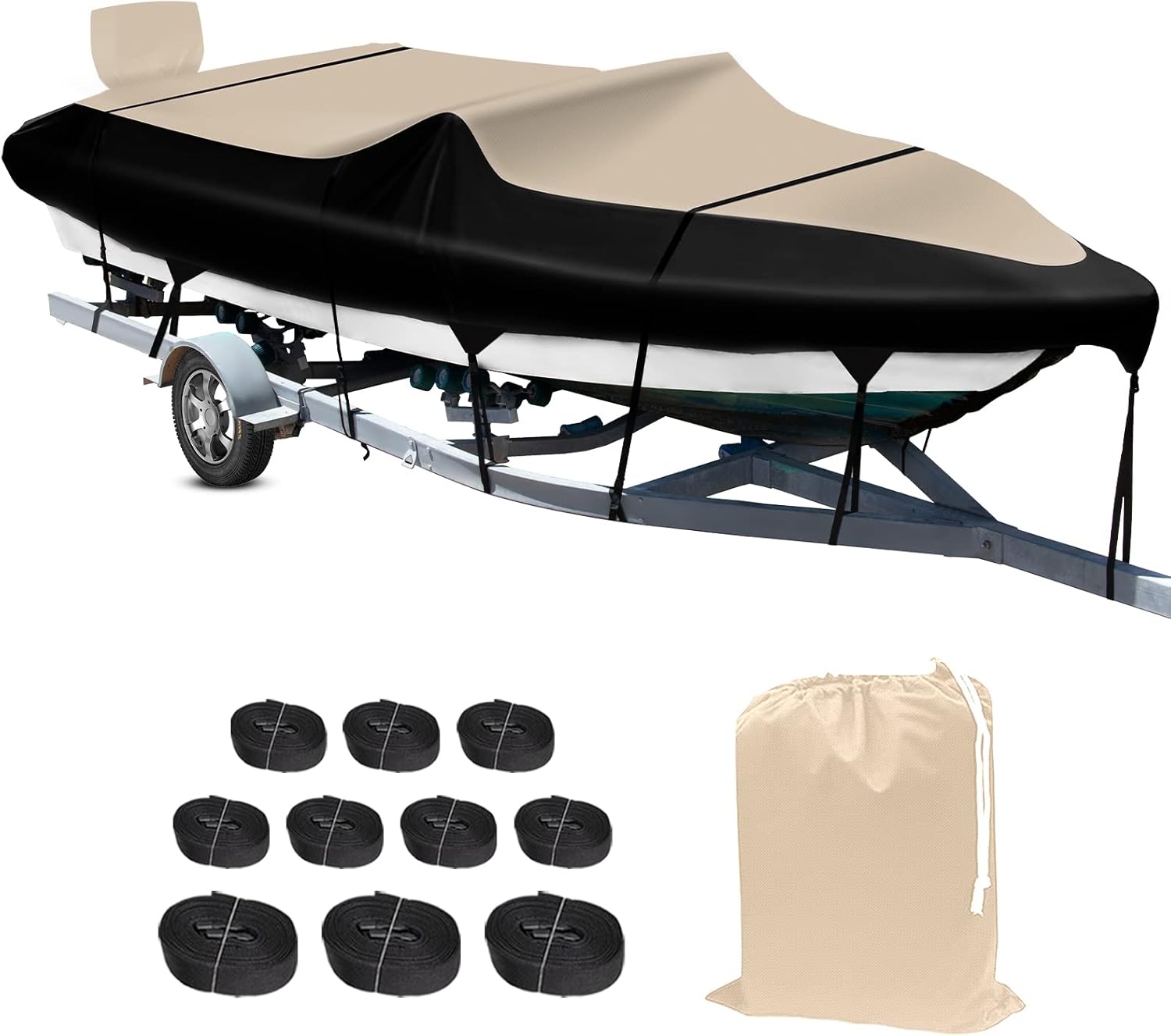 COVERVIN Funda para lancha remolcable 210D, impermeable, de grado marino, tela Oxford para longitud de 20 a 22 pies de ancho hasta 100 pulgadas de