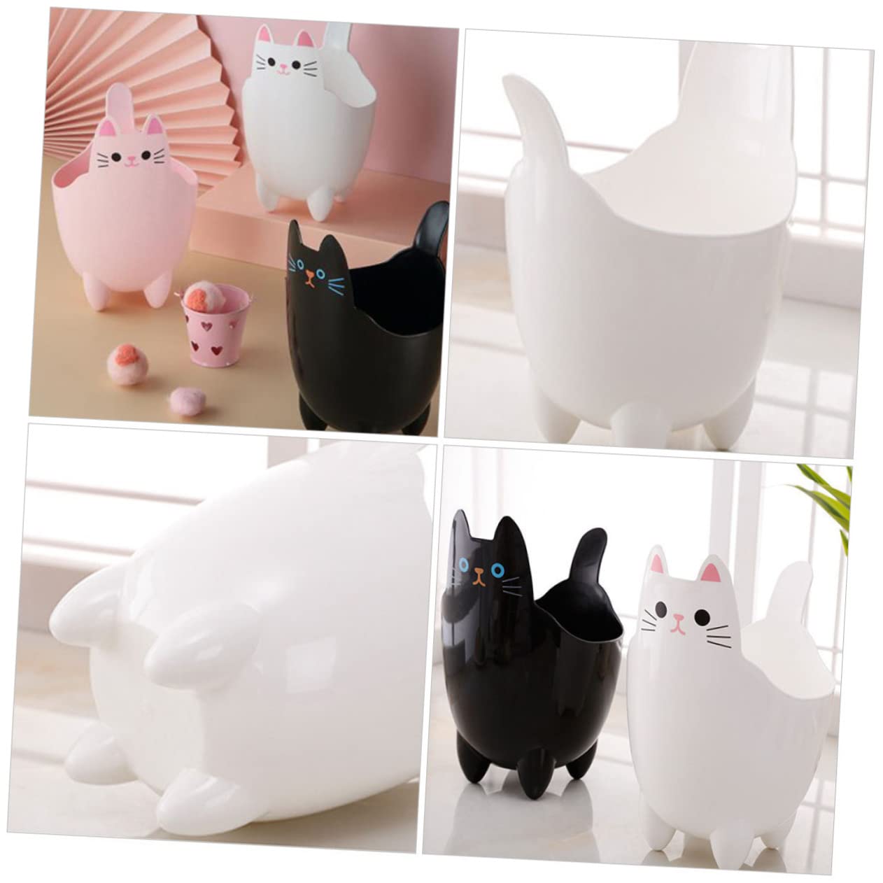 STOBAZA Bote de basura con forma de gato de escritorio, pequeño bote de basura con tapa de cubo de basura de plástico, cubo de basura decorativo,
