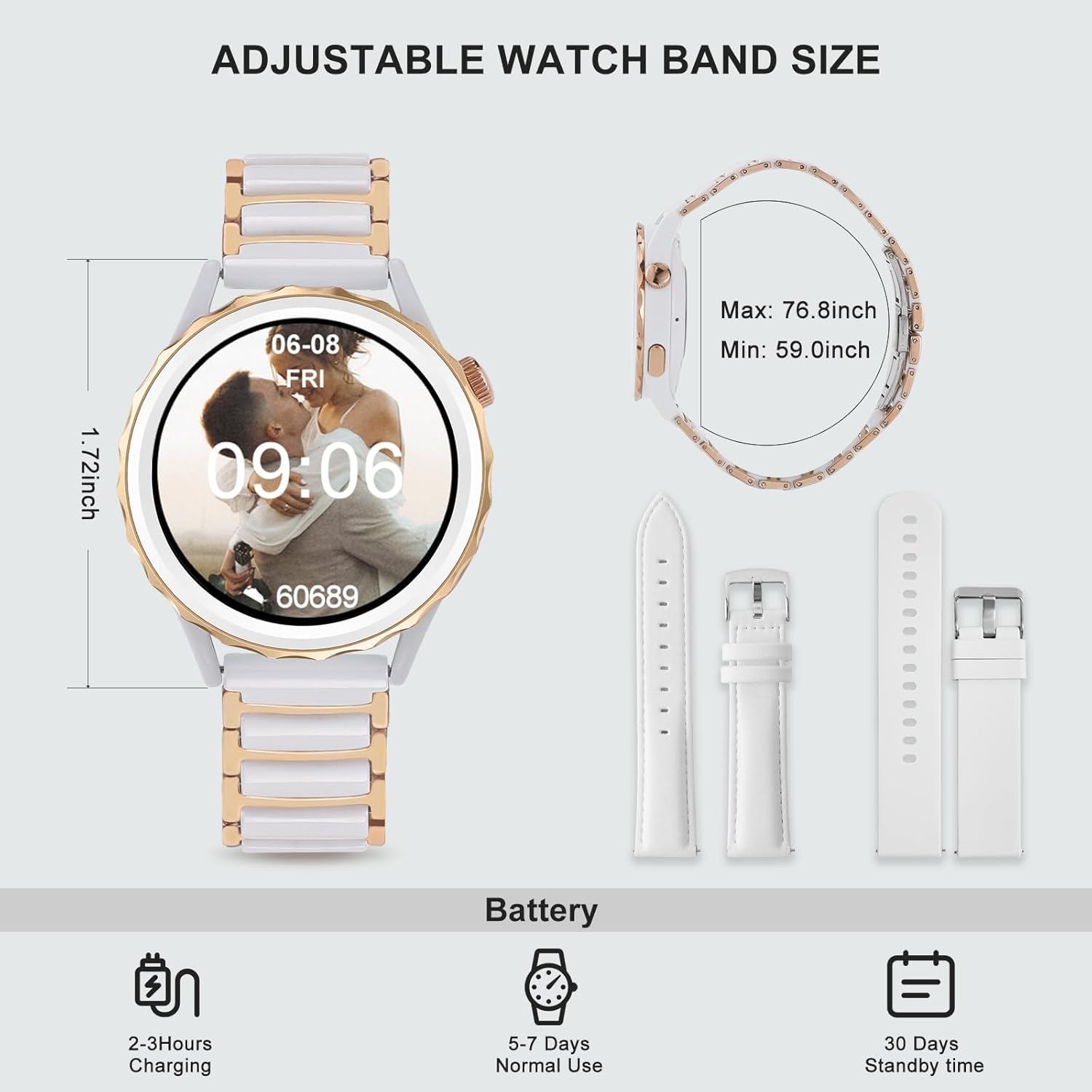 Relojes inteligentes para mujer (respuestahacer llamadas), relojes Fulltouch con monitor de presión arterialsueñofrecuencia cardíaca, 100 modos