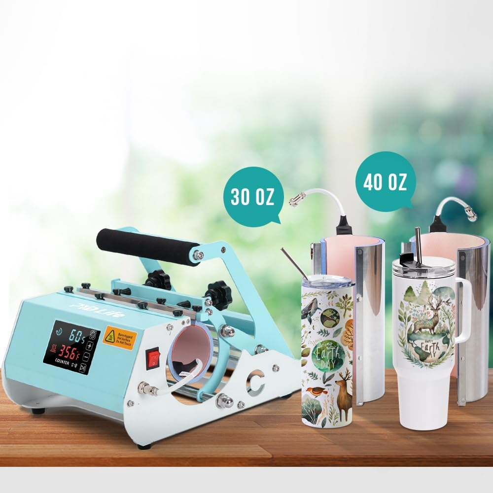PYD Life Máquina de prensa térmica de vasos 2 en 1 de 40 onzas, 110 V, verde menta, 20 onzas, 30 onzas, pantalla táctil para vaso de 40 onzas con