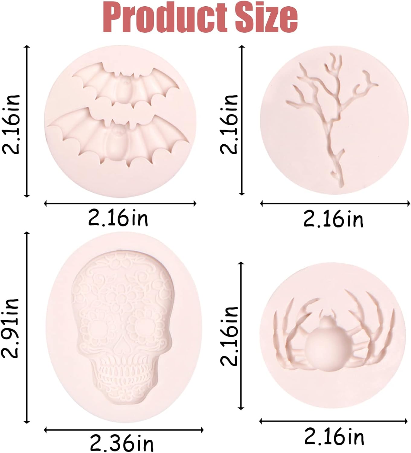 Moldes de silicona para murciélagos de Halloween, 6 unidades, molde de calabaza araña, fantasma, fondant, calavera, ramitas, molde para pastel de