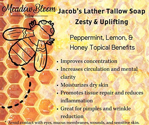 HUNTER CATTLE CO. EST’D 2004 HC Meadow Bloom – Jabón en barra de sarga, miel y limón, 1 paquete, hecho con barra de jabón hecha a mano 100% natural,
