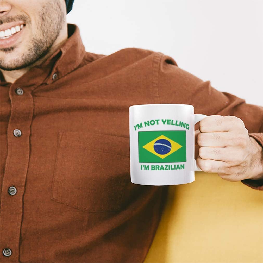Taza de té de cerámica con texto en inglés “I’M Not Yelling I Am Brazilian Brazil Brazil Brazilans Coffee Tea Cup Holiday Christmas Hanukkah Gift
