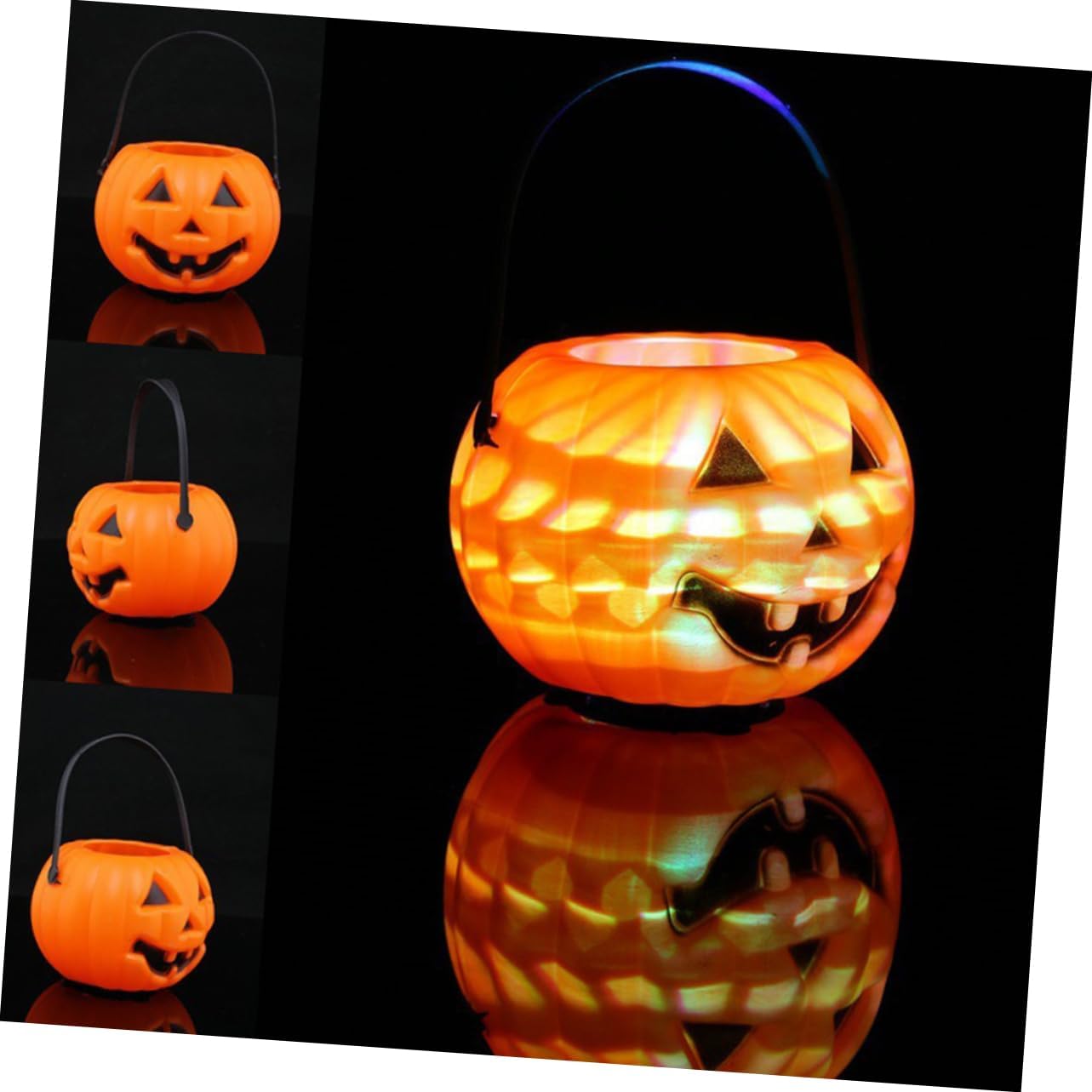 IMIKEYA Faroles de caramelo para niños, faroles LED decorativos, mini farol de calabaza, cubo de calabaza, cesta de dulces de Halloween, farol de