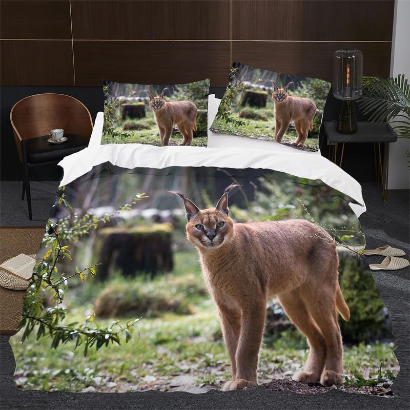 Juego de funda de edredón tamaño individual con estampado de animales, funda de edredón de microfibra suave y 2 fundas de almohada de 20 x 26