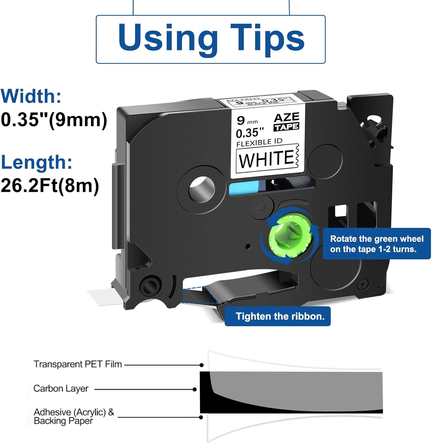 Paquete de 4 cintas de casete de cable de identificación flexibles compatibles con Brother TZe-FX221, color negro sobre blanco, 0.35 pulgadas de