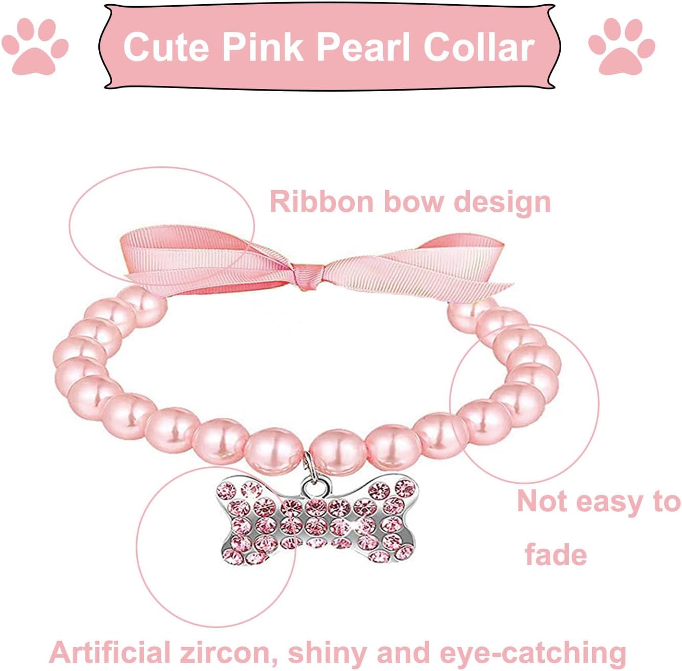 Collar de perlas para perro, perro pequeño, gato, diamantes de perlas de perro, joyería de collar de perlas para mascotas, collar de perlas lindo