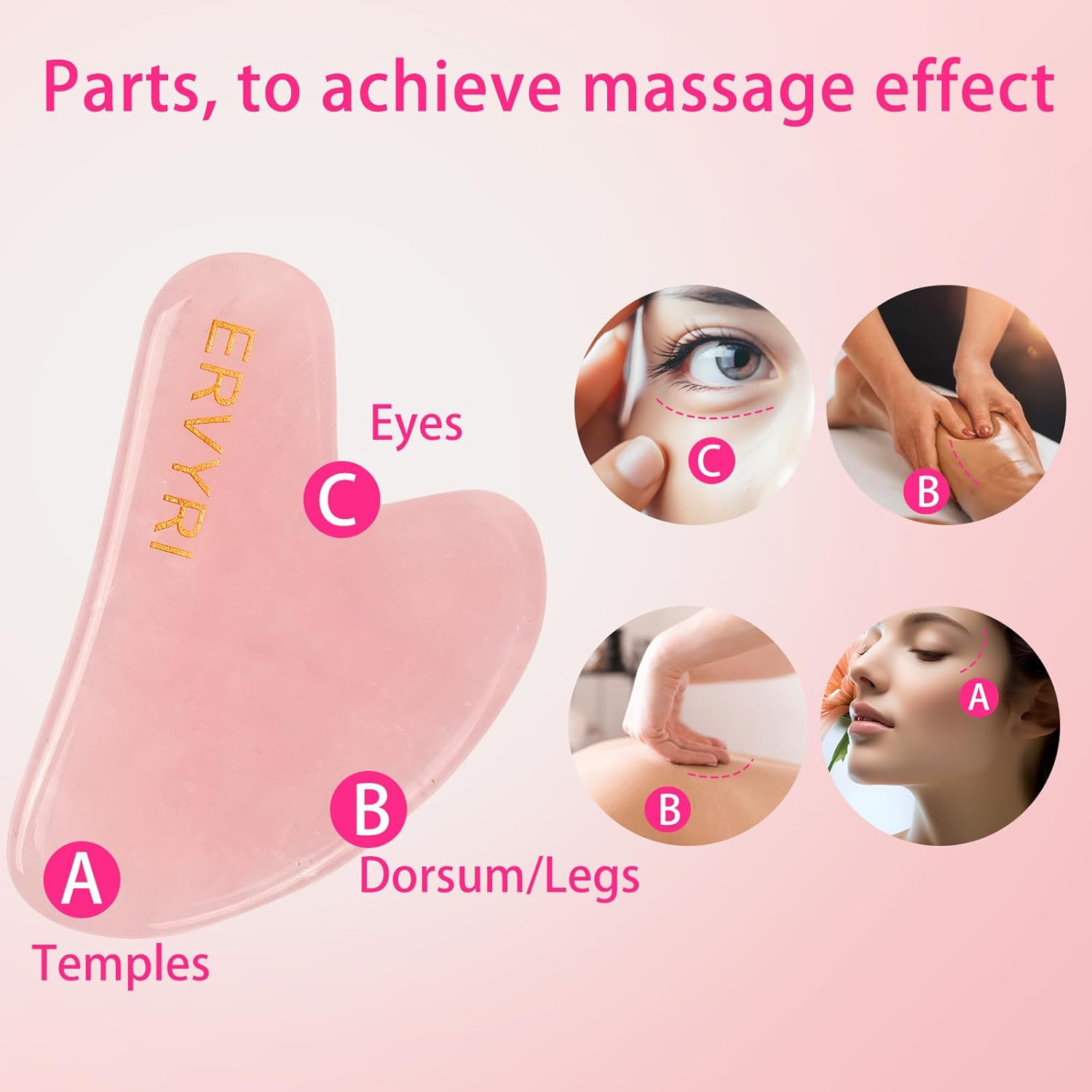 Juego de rodillo de jade y Gua Sha, rodillo facial de cuarzo rosa, herramientas faciales Gua Sha, masajeador facial para mujeres, alivia el estrés,