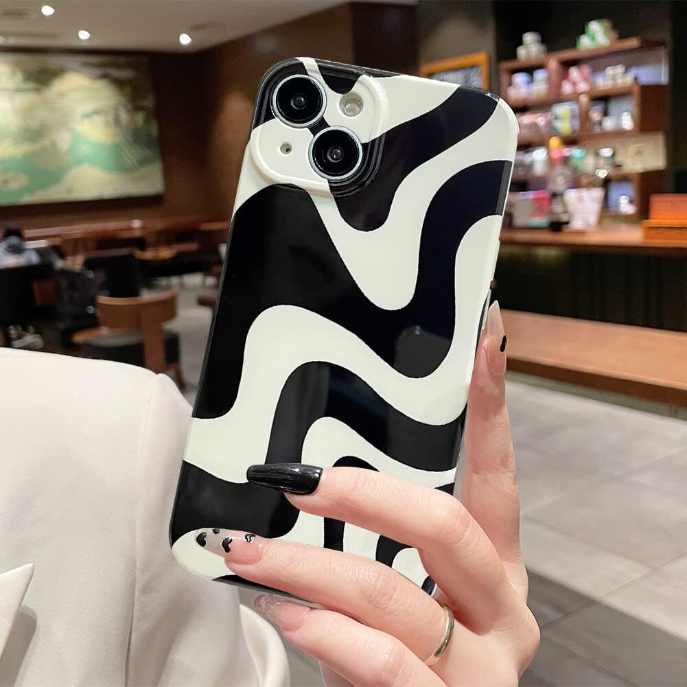 MZELQ Funda para iPhone 12 Pro Max, funda suave con lindo patrón Wave IMD, protección de la cámara, funda de teléfono a prueba de golpes en blanco y