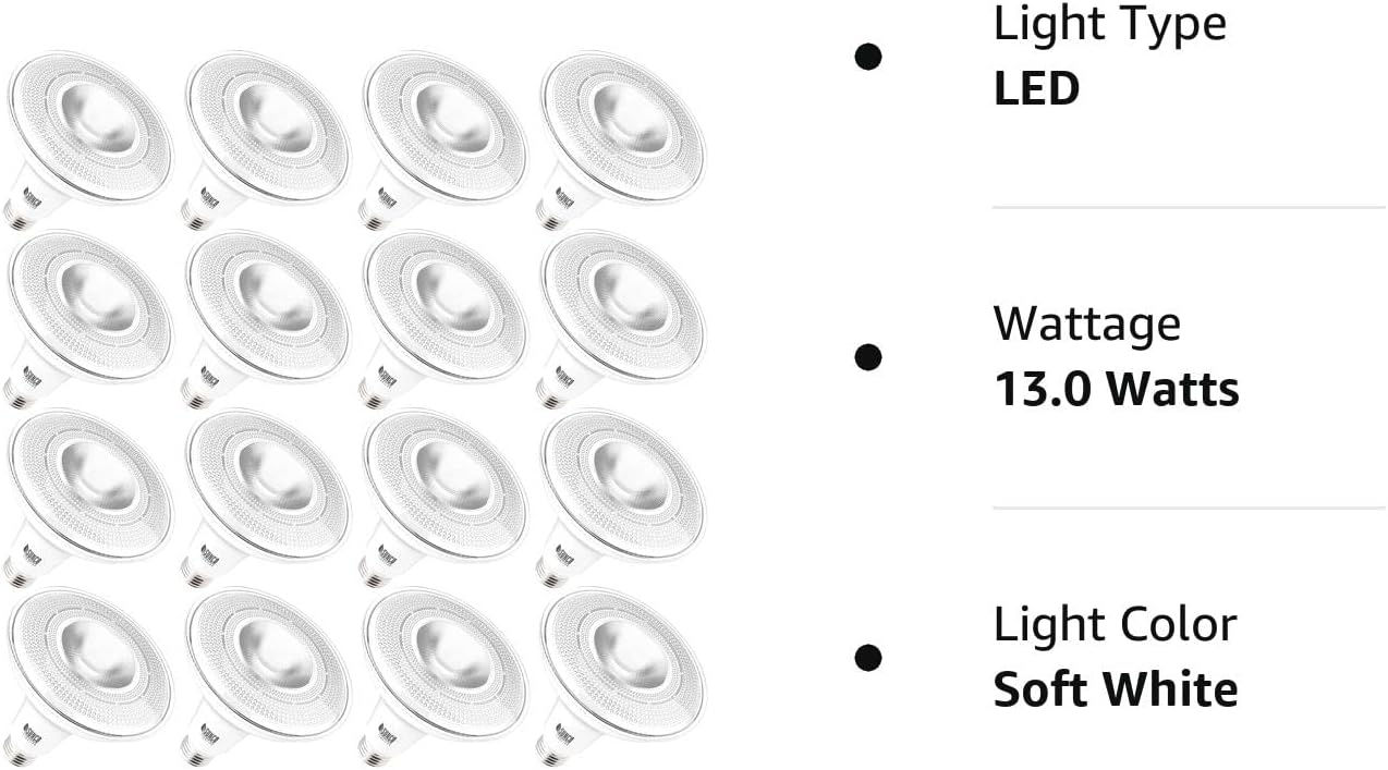 Sunco Lighting Paquete de 16 focos LED para exteriores, impermeables, PAR38, regulable, equivalente a 100 W, 13 W, exterior, clasificación húmeda,