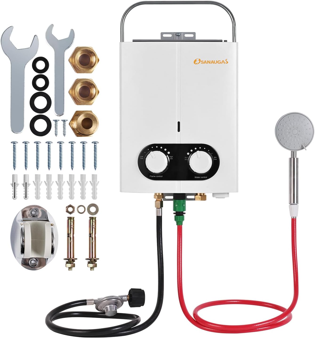 Calentador de agua de propano portátil sin tanque, 1.45GPM 5.5L, calentador de agua caliente instantáneo, uso al aire libre para RV, cámper,