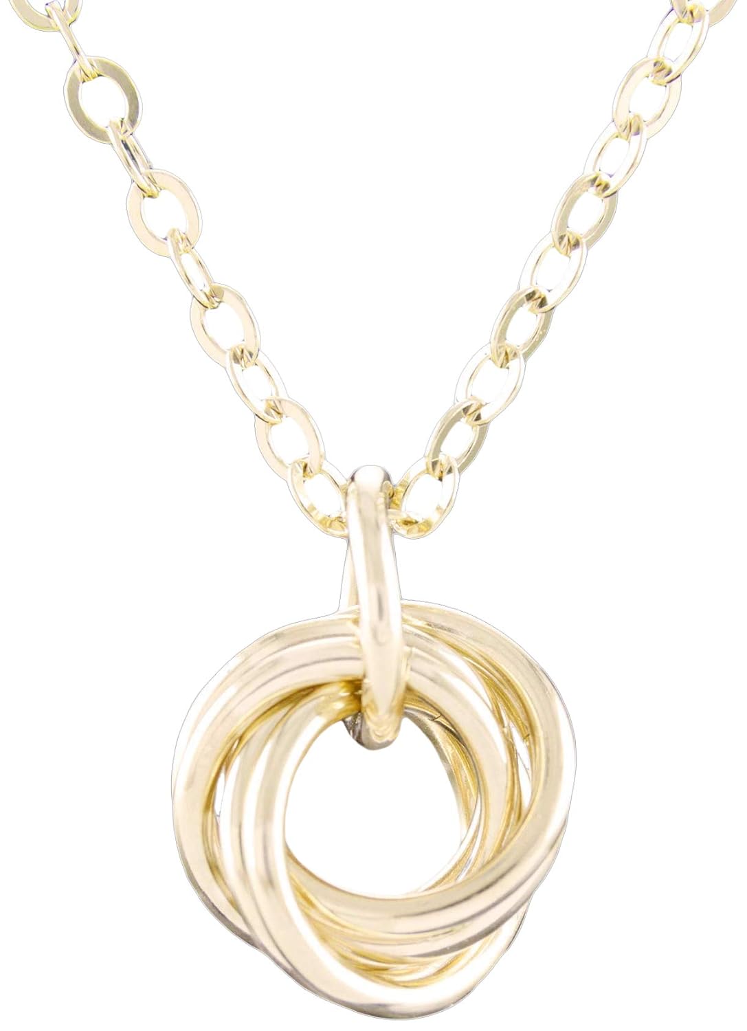 Dainty 14K Yellow Gold-Filled Simple Love Knot Circle Pendant Necklace Classy Jewelry Gift Idea for Women – 20″