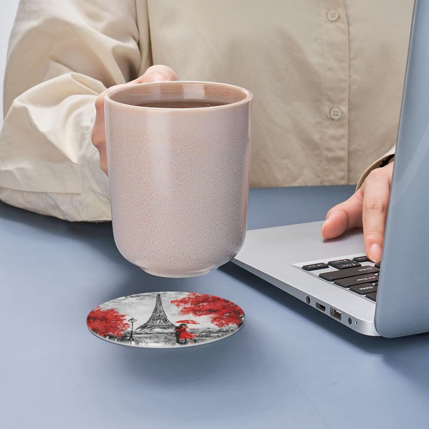 6 posavasos de cuero para bebidas con soporte rojo Eiffel Lovers París, juegos de posavasos para mesa de bebidas, posavasos para cocina, decoración