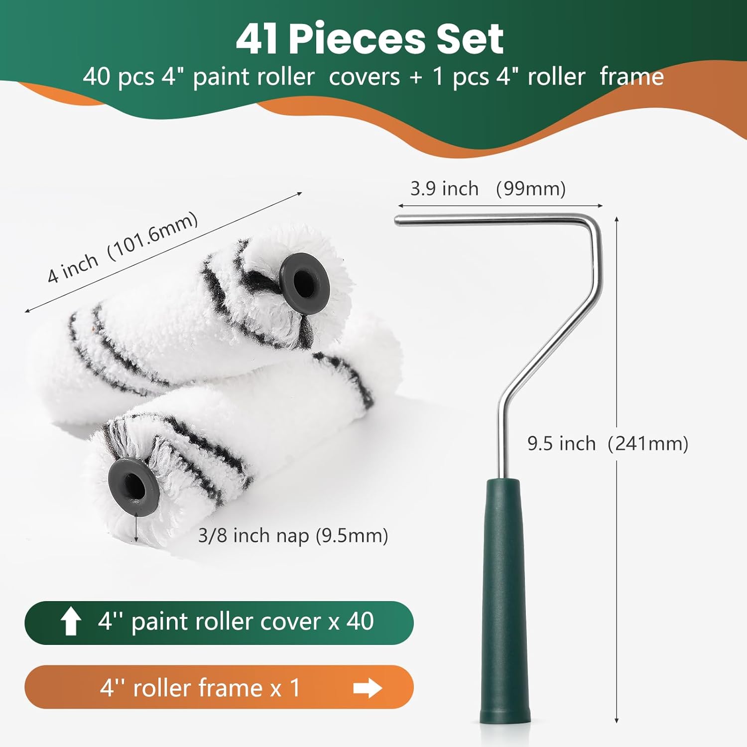 Rodillo de pintura de microfibra de 4 pulgadas, cubiertas de rodillo de pintura pequeñas (siesta de 38 pulgadas, paquete de 40), mini rodillos de
