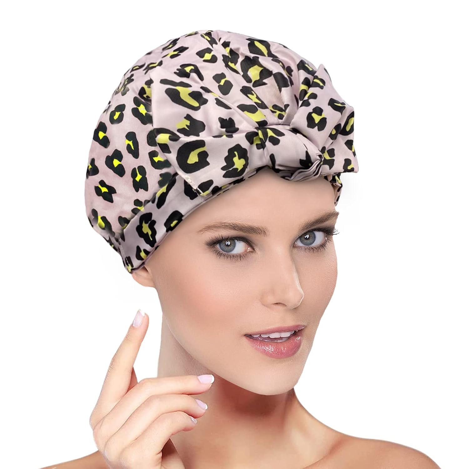 Gorros de ducha de lujo para mujer, reutilizables, impermeables, material satinado mejorado, gorro de ducha para cabello largo, revestimiento de EVA