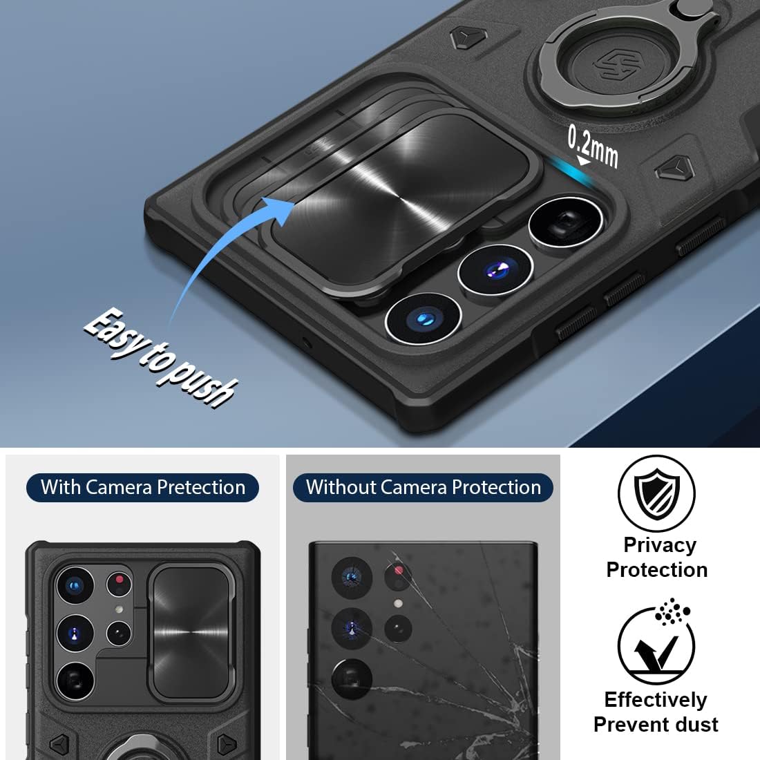 Nillkin CamShield Armor Galaxy S22 Ultra – Funda para Galaxy S22 Ultra con funda deslizante para cámara, protección de grado militar, resistente