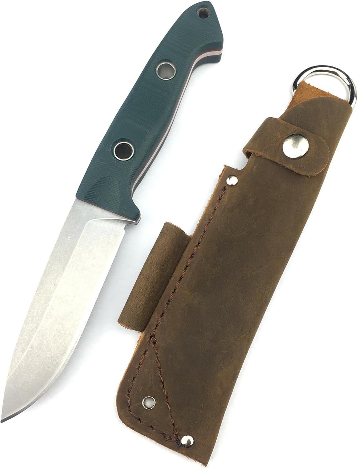 Buschcrafter 162 Cuchillo de hoja fija de 9.1 pulgadas con funda, cuchillo de caza al aire libre con hoja 7Cr17Mov de 3.9 pulgadas, mango verde G10,