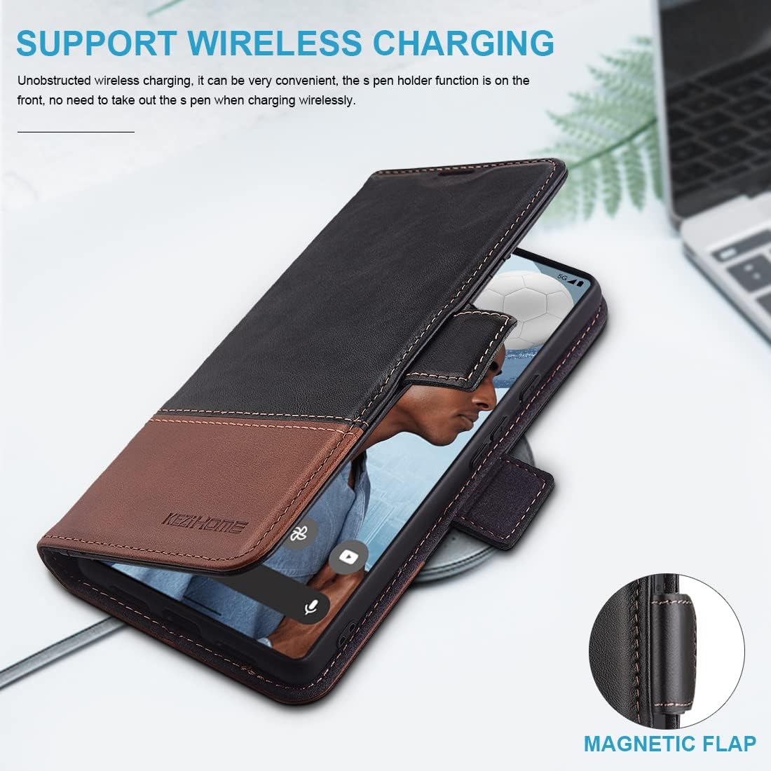KEZiHOME Funda para Google Pixel 7, piel auténtica bloqueo RFID Funda tipo cartera con tarjetero y función atril con tapa protectora resistente para