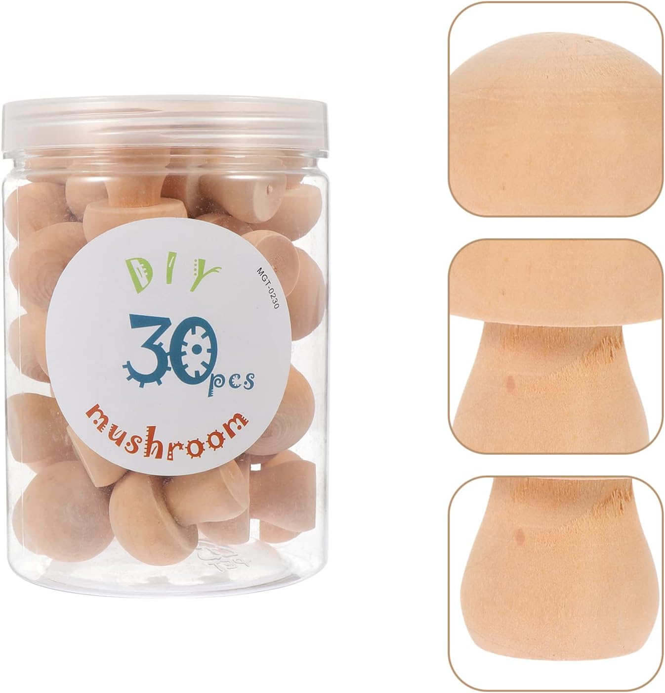 EXCEART Juego de 30 piezas de hongos de madera naturales sin terminar con formas de hongos, figuras de hongos, mini muñecas de madera para artes y