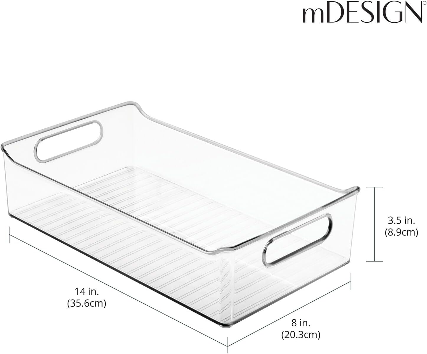 mDesign Contenedores de almacenamiento de plástico para cocina o despensa con asas, organización en gabinete, refrigerador o congelador, contenedor