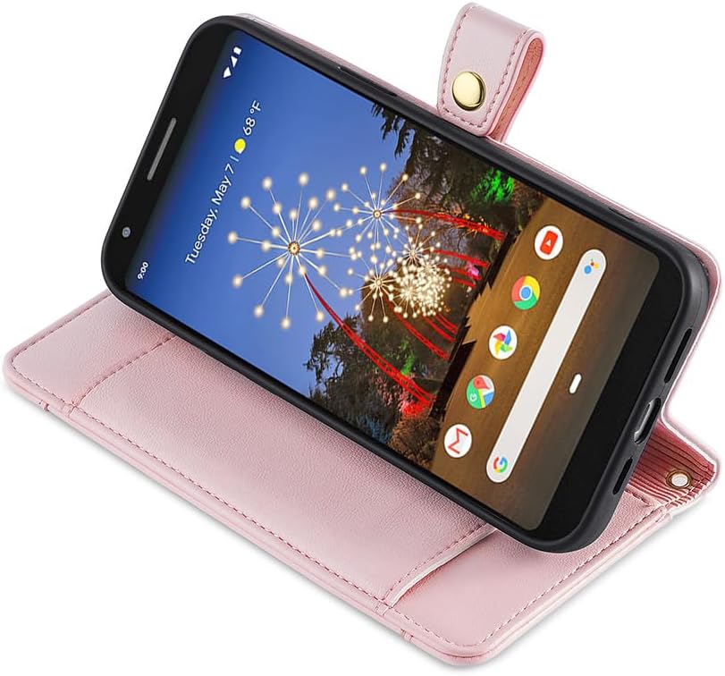 Asuwish Funda de teléfono para Google Pixel 3a Funda tipo cartera y protector de pantalla con cremallera para tarjetero, soporte de ranura de cuero,