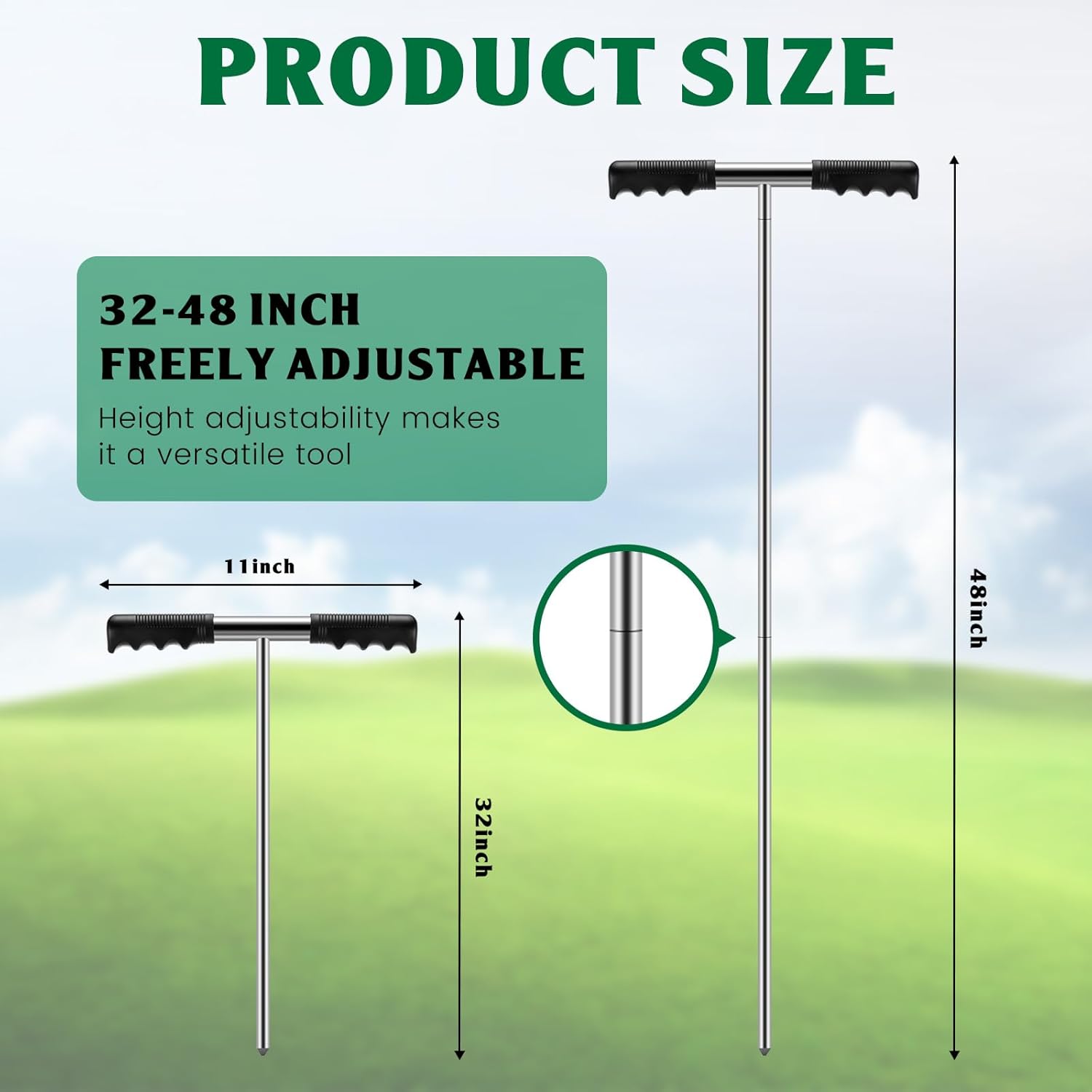 Zonon 2 piezas de sonda de acero inoxidable para tierra de 32 a 48 pulgadas, herramienta localizadora de tanque séptico ajustable, varilla de sonda