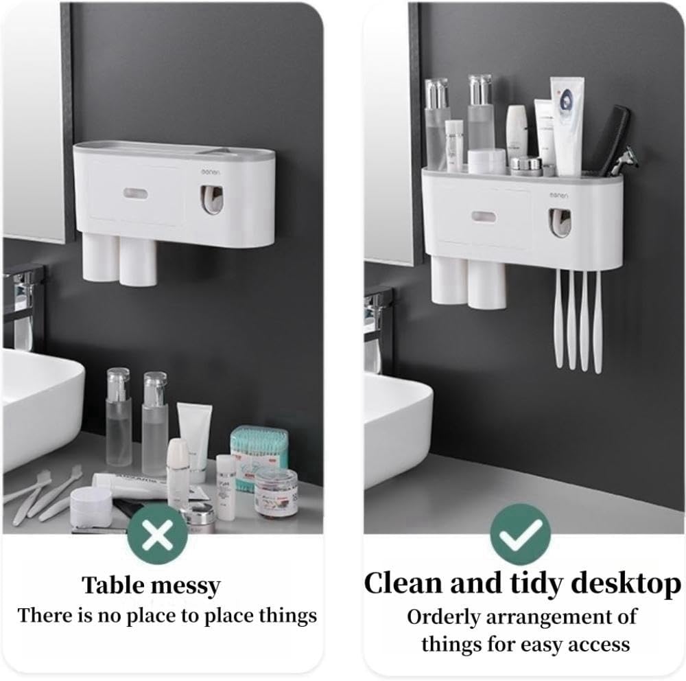 Soporte para cepillos de dientes montado en la pared, soporte para cepillos de dientes de pared con dispensador de pasta de dientes, soporte