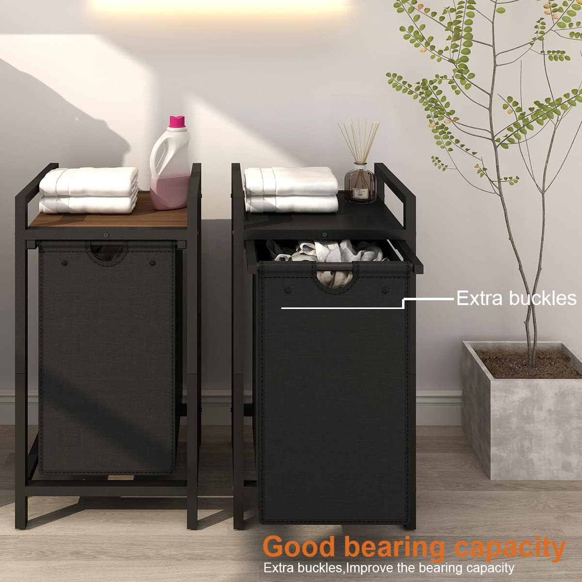 LAATOOREE Cesta de lavandería de dos colores con bolsa de lavandería extraíble y estante superior, cesta de ropa para espacio pequeño, lavandería,