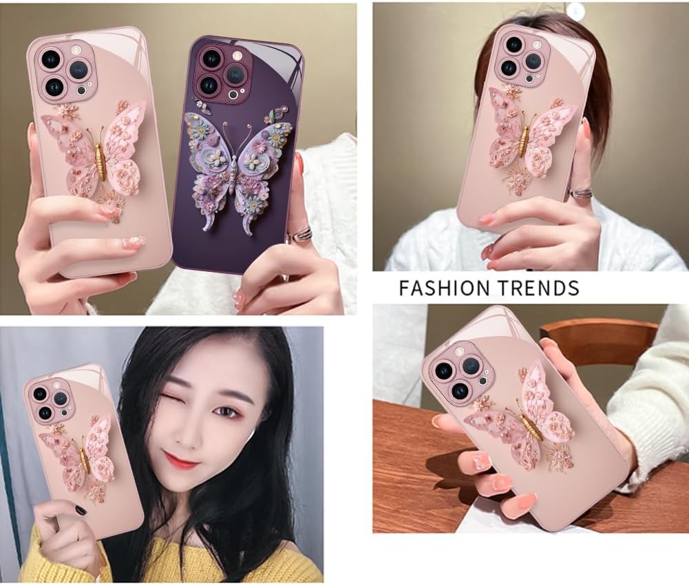AIGOMARA Funda para iPhone 14 Pro Max de 6.7 pulgadas, bonita mariposa chapada en purpurina con protección de la cámara, a prueba de golpes,
