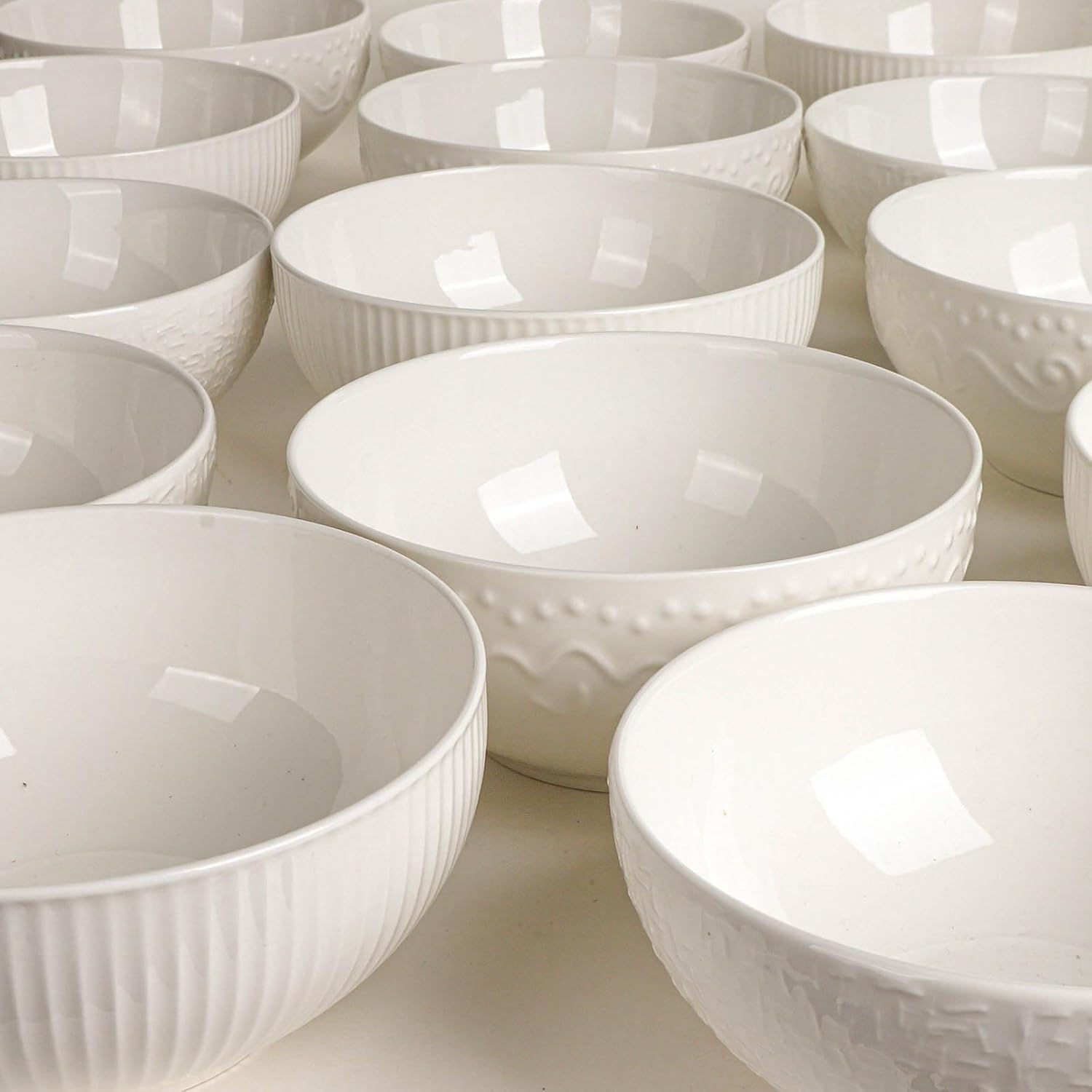 Artena Juego de 6 cuencos de cerámica para cereales de 26 onzas, cuencos de sopa en relieve, cuencos blancos para cocina, cuencos de cena de 6