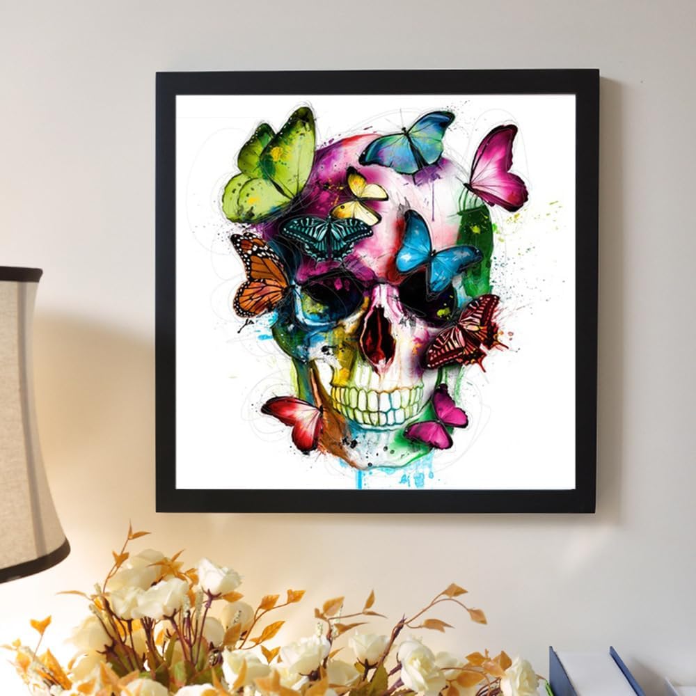 Kits de pintura de diamantes de Halloween para adultos, paquete de 3 kits de arte de diamantes 5D de calavera, arte de gemas de taladro redondo