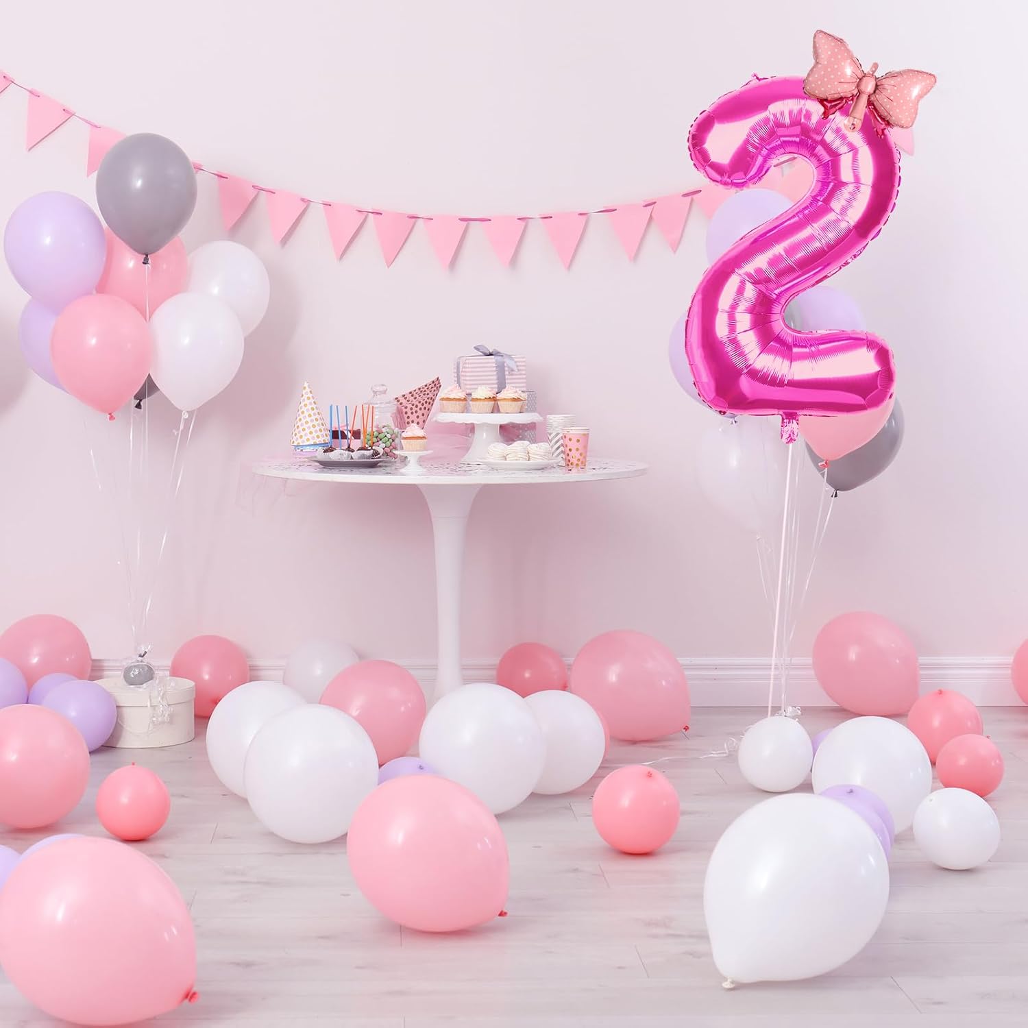 Globos de cumpleaños con números, globos de número rosa para fiesta de cumpleaños, pajarita, globos de papel de aluminio de helio para fiesta de
